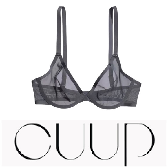 New Cuup The Plunge Gray Sheer Mesh Bra Underwire Sz 34G 34 G NWT - Picture 1 of 6